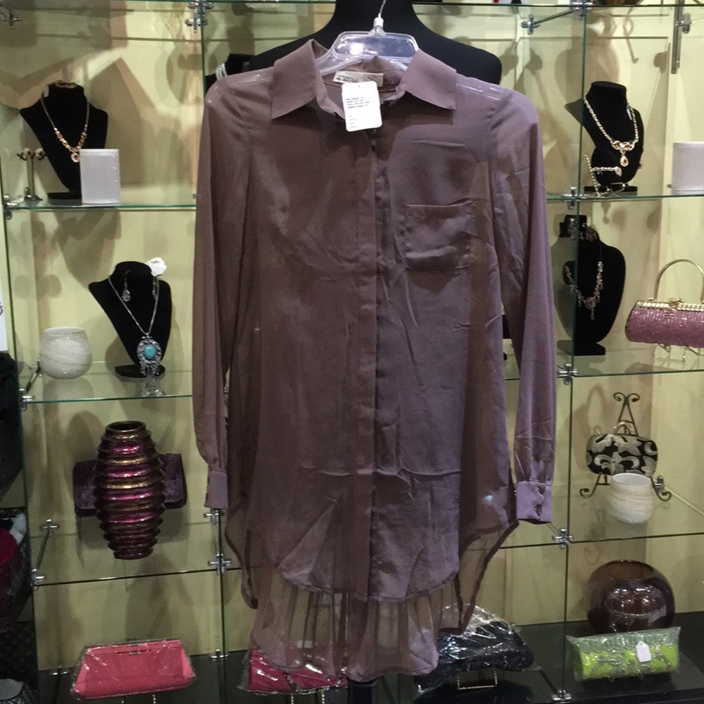 Sheer high low button up top